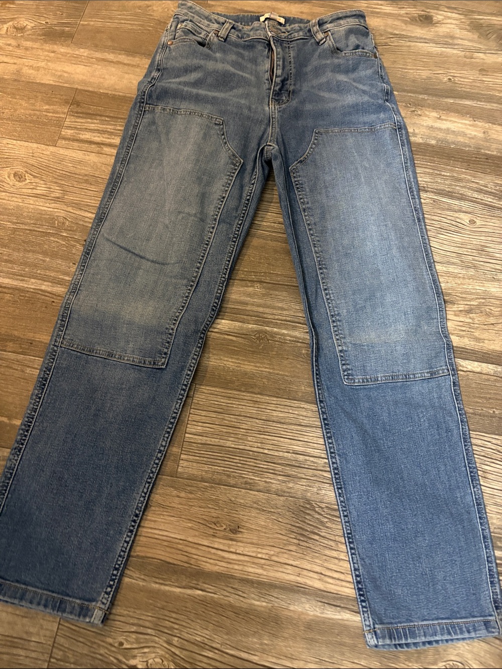 Women's Mid Wash Blue Boot-Cut Patch Jeans